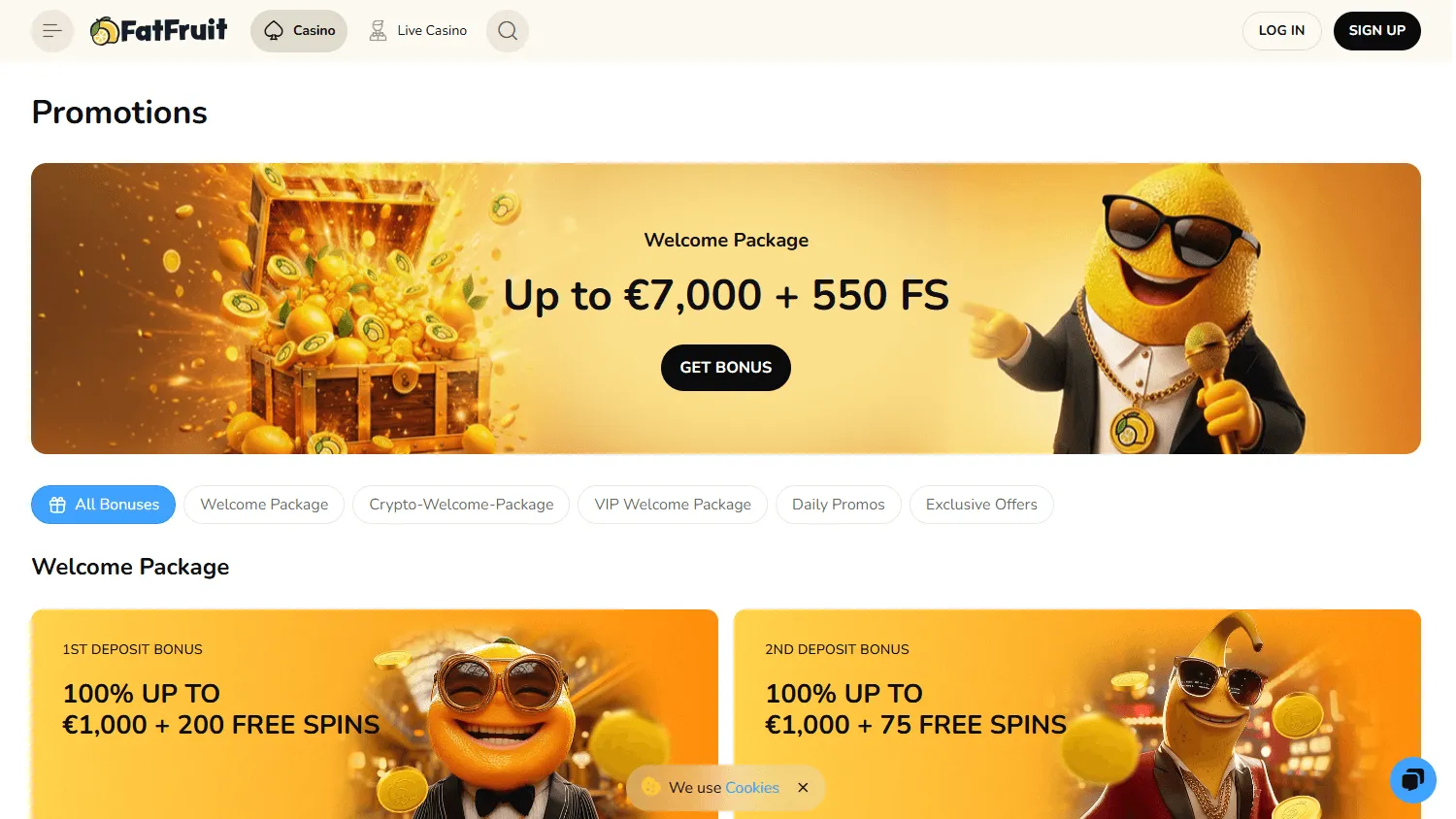 Fatfruit Casino desktop promotions interface