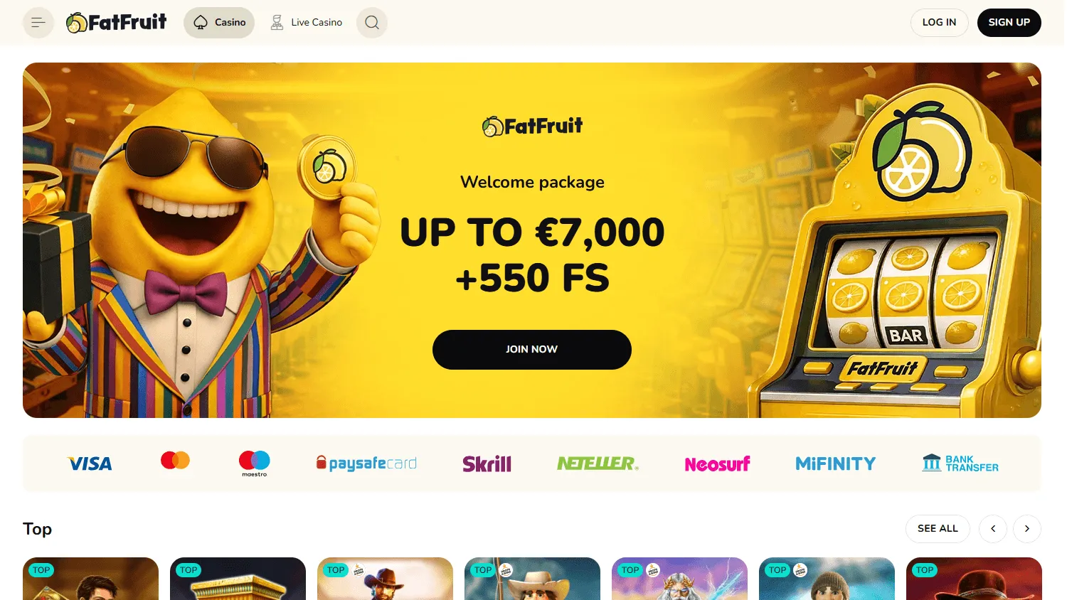 Fatfruit Casino desktop home interface
